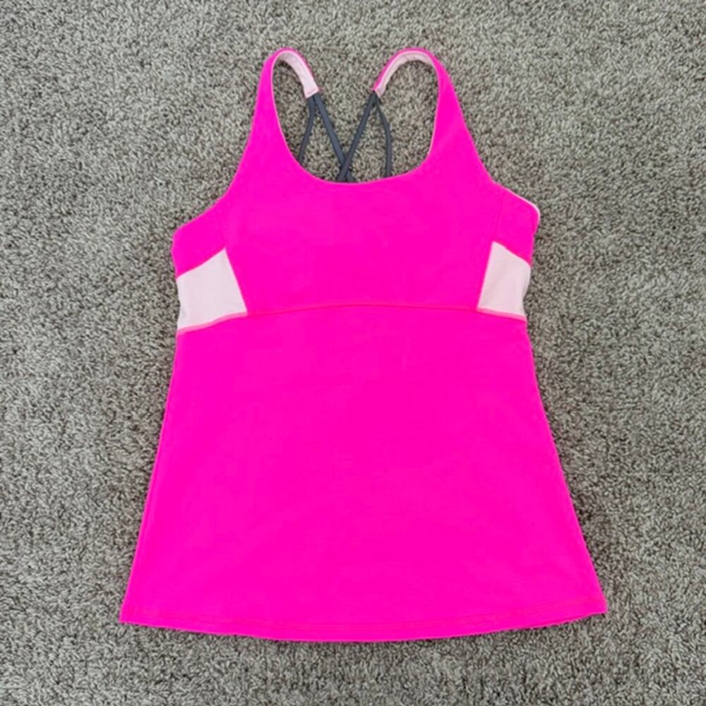 Athleta Tank Hot Pink Scoop Neck Shelf Bra Women Medium Tennis Athletic Running